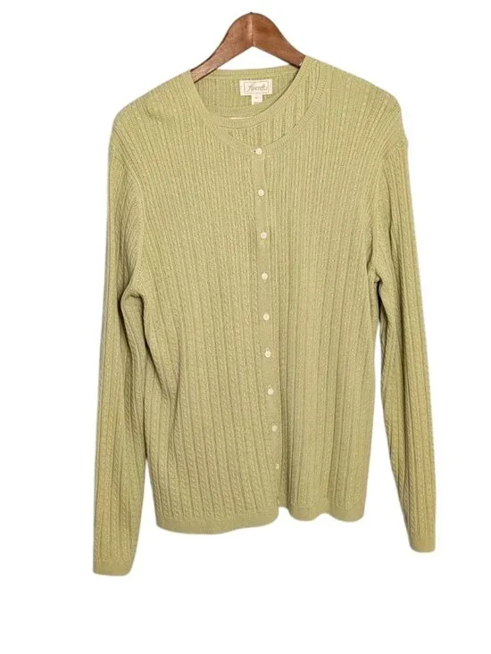 Foxcroft Women Sage Green Supima Cotton 2 Piece Cardigan Shell Set Size L Ribbed - Picture 7 of 16